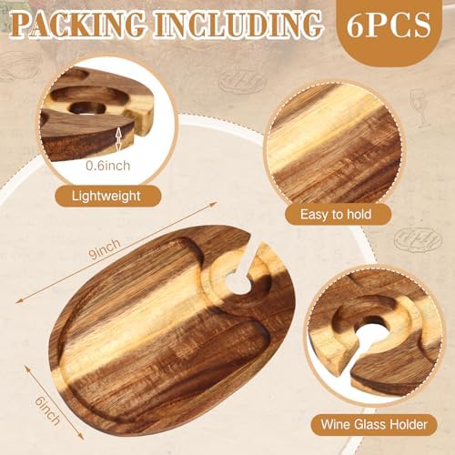 SiliFine 6 Pcs Wine Appetizer Plates with Wine Glass Holder, Oval