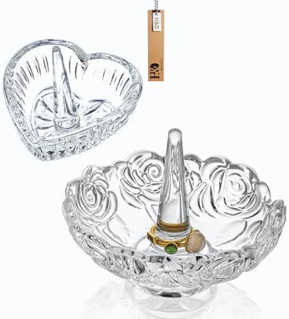 H&D HYALINE & DORA Crystal Ring Holder Dish and 4”Clear Crystal Ring