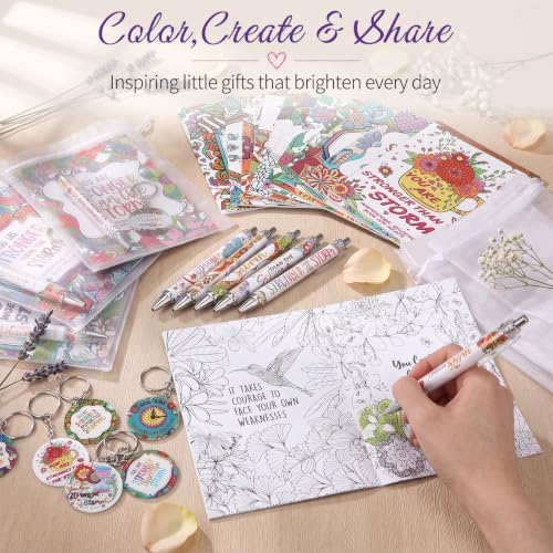 Sinload 96 Pcs Positive Coloring Book Gift Set with Inspirational Pens