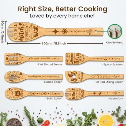 CUTHOLLOW 6PCS Magic Kitchen Wooden Kitchen Cooking Utensil Set