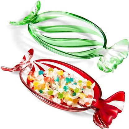 Maxcheck 2 Pcs Christmas Candy Platter Glass Candy Dish Tray