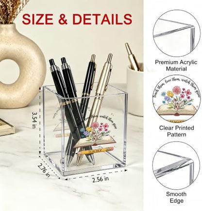 Book Floral Acrylic Cosmetic Pen Holder, Teacher Appreciation