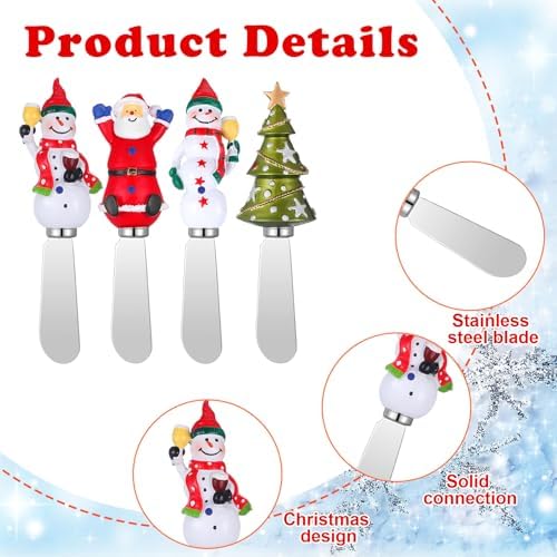 Lasnten 8 Pcs Christmas Cheese Knife Holiday Butter Spreaders for