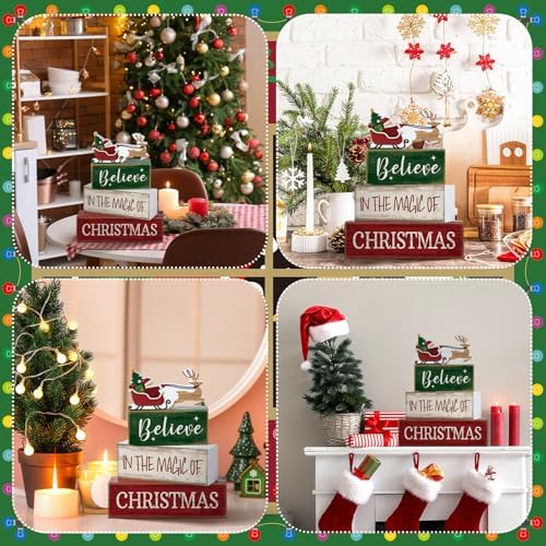 Lineshading 4 Pcs Christmas Table Decorations Wooden Stacked Block