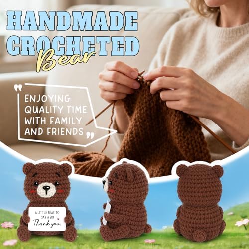 Thank You Gifts for Women Men, Handmade Positive Crochet Bear Decor