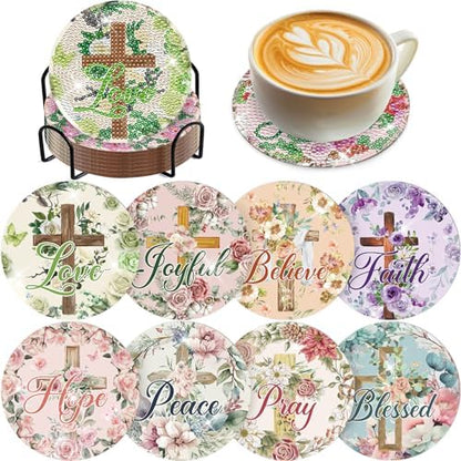 Diamond Painting Art Coaster Kit - 8 PCS Cross Christian Diamond Art