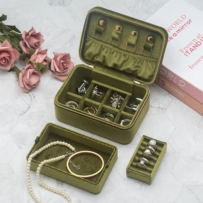 Velvet Travel Jewelry Organizer Box Storage Case with Zipper Around