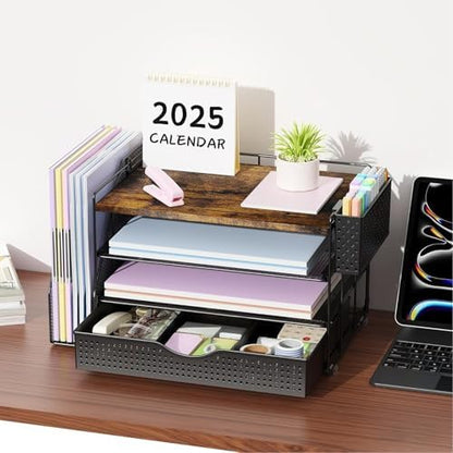 Wood Desk Organizers and Accessories with File Holder & Catalog Racks