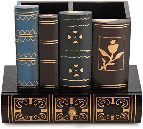 Tosnail Decorative Pen Holder with Storage Drawer, Wooden Pencil