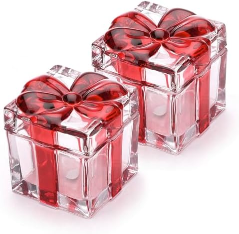 Set of 2 Christmas Candy Jar Red Glass Sugar Jar with Bowknot