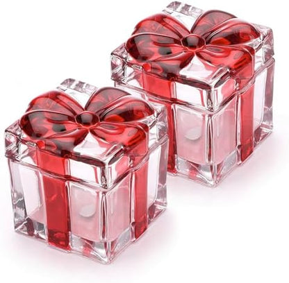 Set of 2 Christmas Candy Jar Red Glass Sugar Jar with Bowknot