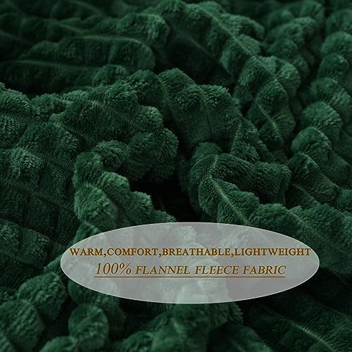 Puncuntex Fleece Throw Blanket Dark Green 50"×60" with Square Grid