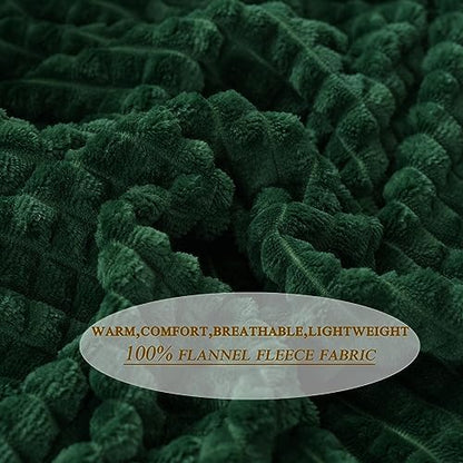 Puncuntex Fleece Throw Blanket Dark Green 50"×60" with Square Grid