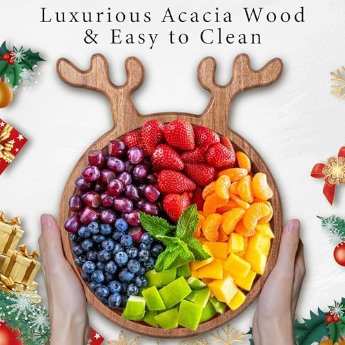Christmas Reindeer-Shaped Acacia Wood Serving Platter