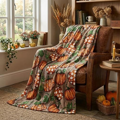 Horaldaily Fall Wood Plank Grain Pot Pumpkin Flannel Throw Blanket