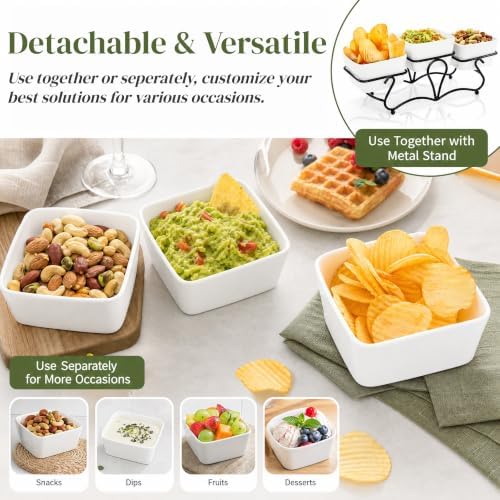 Eorbow 10 OZ Square Bowl Chip & Dip Serving Set, 3 Pieces Ceramic