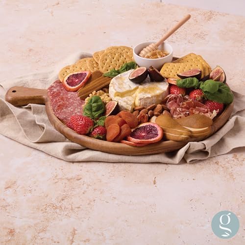 Acacia Wood Charcuterie Board with Handle, Round 16"x13”