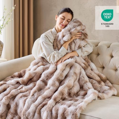 Fluffy Faux Fur Bubble Throw Blanket for Couch,Tie Dye Brown,50"x60"