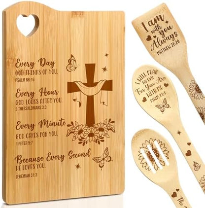 4 Pcs Christian Cutting Board Gifts for Women, God Cares for You
