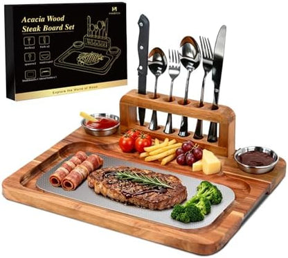 Acacia Steak Board Plates Set Scratch-Proof Wooden Serving Platter