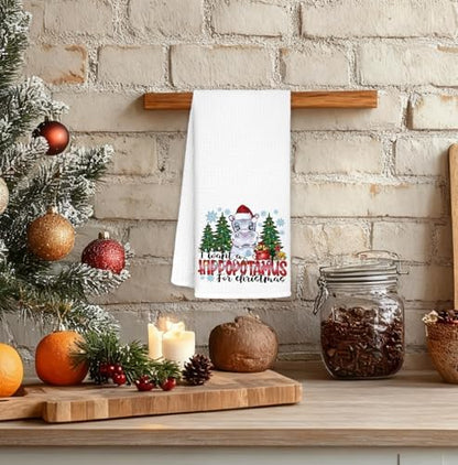 I Want a Hippopotamus for Christmas Kitchen Towels, Hippo Lover Gifts
