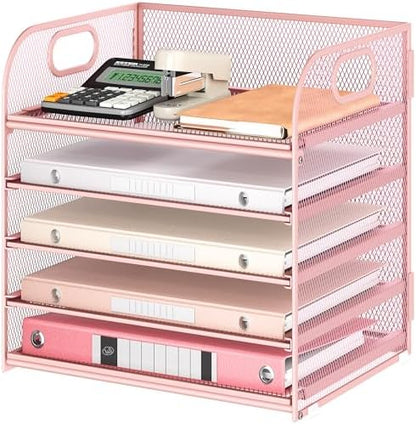 5 Tray Paper Organizer Letter Tray with Handle - Mesh Desk File