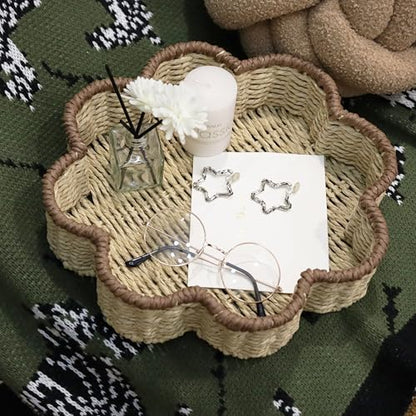 GYASVWU Paper Rope Scalloped Tray, Wicker Trays for Decor, 11.81"W×