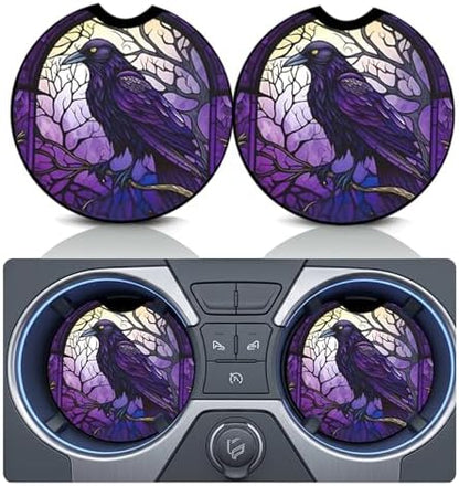 2PCS Purple Raven Car Cup Holder Coasters Universal Anti-Slip Rubber