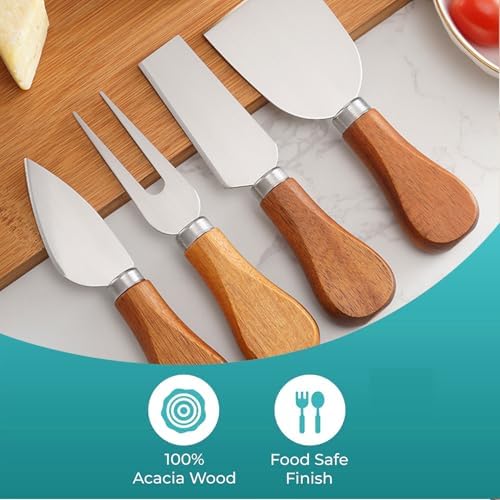 YUANQIAN Cheese Knife Set with Acacia Wood Handles - Cheese Knife