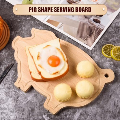 AWIZOM Pig Cutting Board with Juice Groove Animal Bamboo Charcuterie
