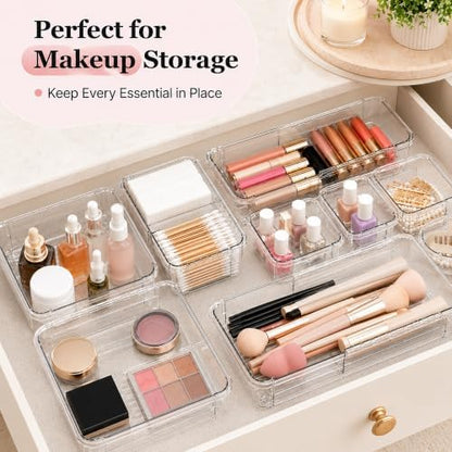 Adjustable Clear Drawer Storage Organizer, 16 Pack 3 Sizes Expandable