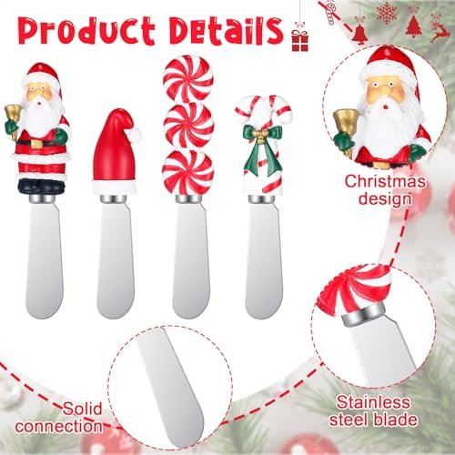 Lasnten 8 Pcs Christmas Themed Cheese Butter Spreaders Knives Holiday