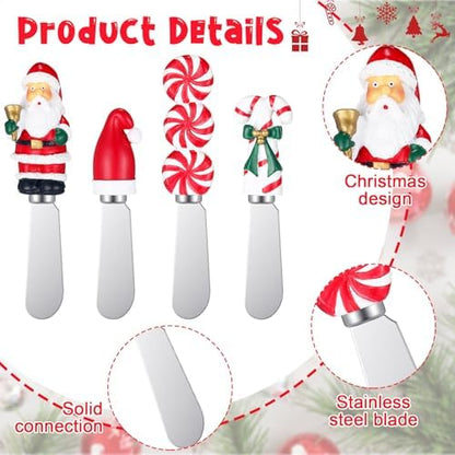Lasnten 8 Pcs Christmas Themed Cheese Butter Spreaders Knives Holiday