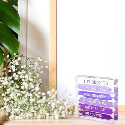 Mental Health “It Is Okay To...” Desk Sign - 4x4 Inch Purple Acrylic