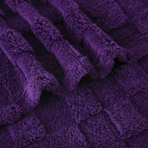 Deep Purple Fleece Throw Blanket 50”×60”Checkered Design for Couch