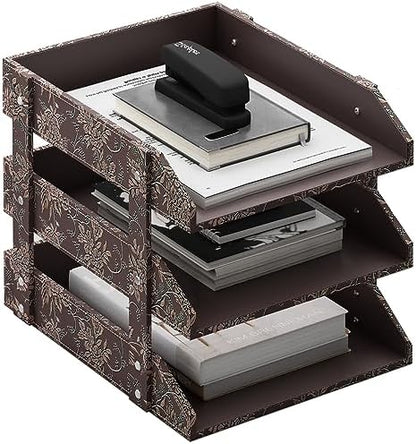 Leather Desk Organizer, Thipoten 3-Tier Stackable Letter Tray Holder