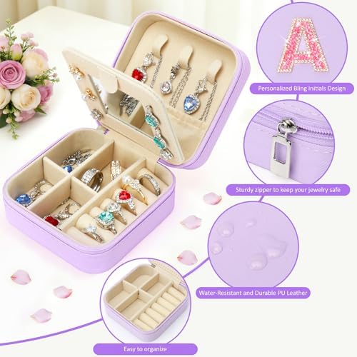 Initial Personalized Travel Jewelry Box Case Small For Girls Kids