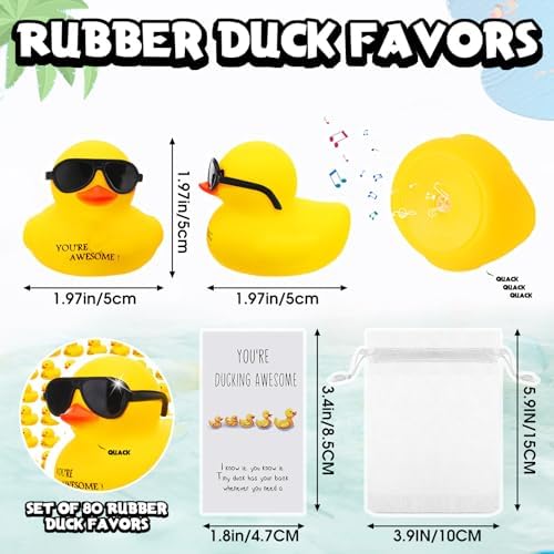Jenaai 60 Sets Rubber Ducks Thank You Gifts Bulk with Card Bags,Cute