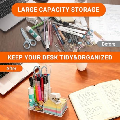 Pen Holder for Desk Clear Pencil Holder with Sticky Notes Holder