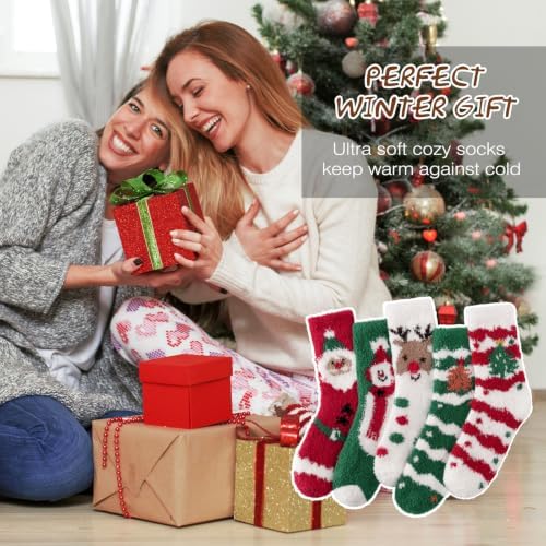 Trifabricy Fuzzy Socks, 5 Pairs Cute Chirstmas Fuzzy Socks for Women