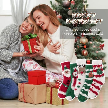 Trifabricy Fuzzy Socks, 5 Pairs Cute Chirstmas Fuzzy Socks for Women