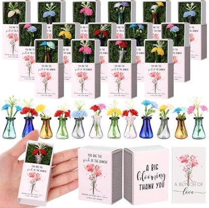 Wonderjune 24 Sets Mini Flower Thank You Gifts Bulk for Women, Pink