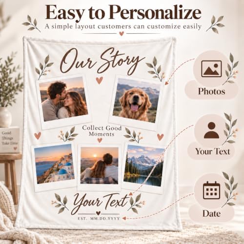 Custom Photo Blanket for Couples Family Pet, Anniversary Birthday Gift