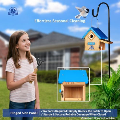 SISTERBIRD Birdhouses for Outdoors, Blue Hanging Wren House, Warming