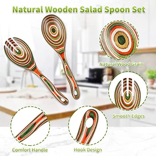 Salad Tongs, Pakkawood Wooden Spoons,Mixing Dinner Fork and Spoon