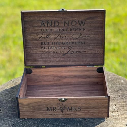 Personalized Wedding Card Box, Wooden Memory Keepsake Lock box with