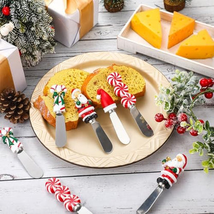 Lasnten 8 Pcs Christmas Themed Cheese Butter Spreaders Knives Holiday