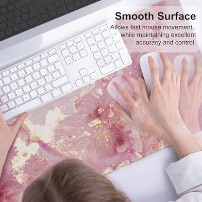 QiyI PU Leather Large Mouse Pad, Office Decor, 31.5" x 15.7", Rose