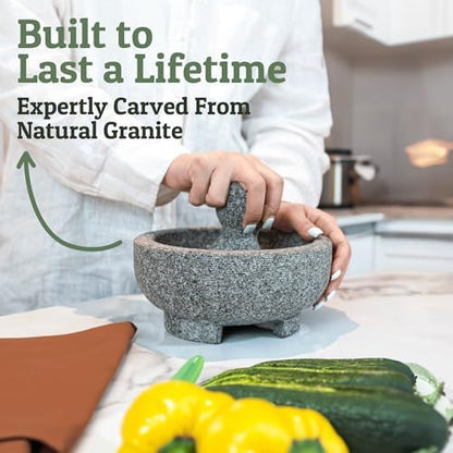 PriorityChef Granite Mortar and Pestle Set - 6.1 Inch Natural Stone