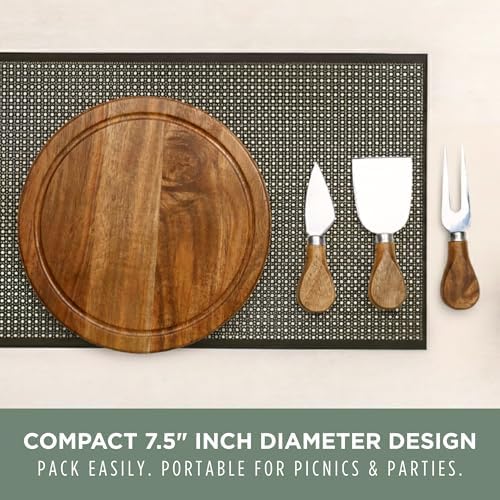 TOSCANA - a Picnic Time brand Acacia Brie Cheese Board and Knife Set